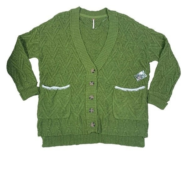 FREE PEOPLE MONTANA CABLE CARDIGAN SIZE XS IN AGED PINE NWOT - Picture 8 of 11